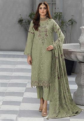 Light Sea Green Embroidered Georgette Salwar Kameez With Dupatta