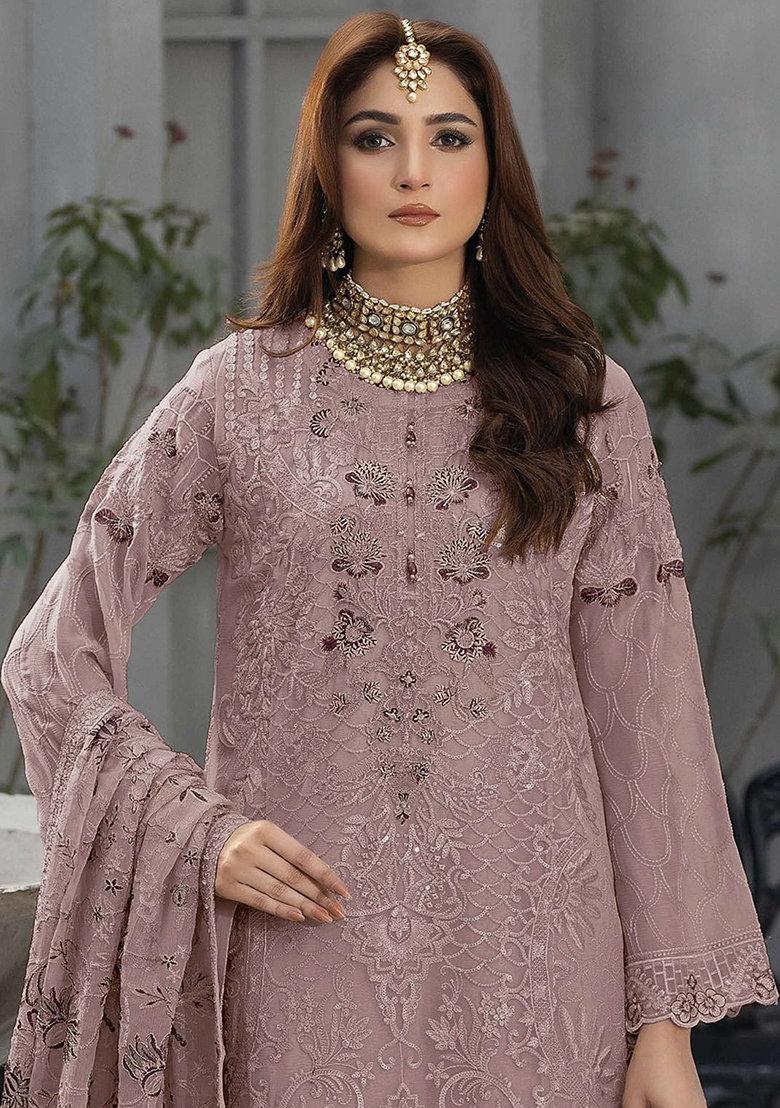 Light Pink Embroidered Georgette Salwar Kameez With Dupatta