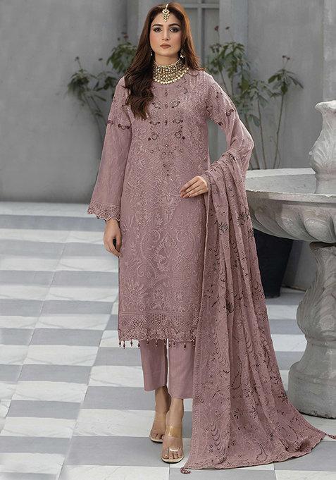 Light Pink Embroidered Georgette Salwar Kameez With Dupatta