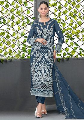 Light Blue Embroidered Georgette Salwar Kameez With Dupatta