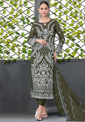 Mehendi Green Embroidered Georgette Salwar Kameez With Dupatta