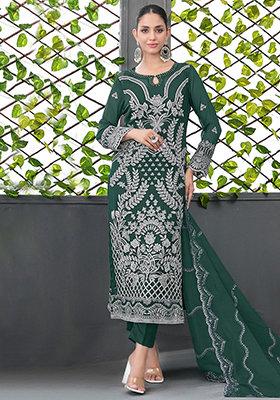 Green Embroidered Georgette Salwar Kameez With Dupatta