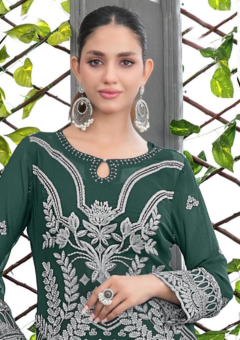Green Embroidered Georgette Salwar Kameez With Dupatta