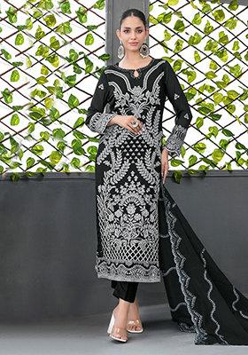Black Embroidered Georgette Salwar Kameez With Dupatta