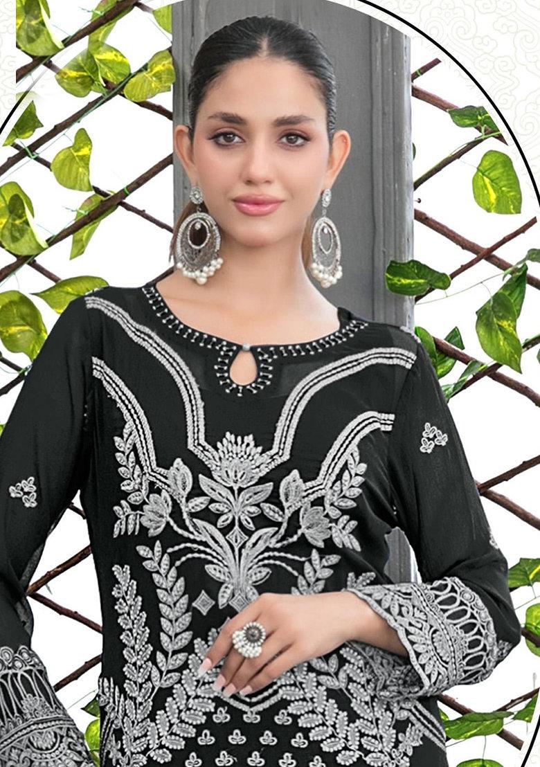 Black Embroidered Georgette Salwar Kameez With Dupatta