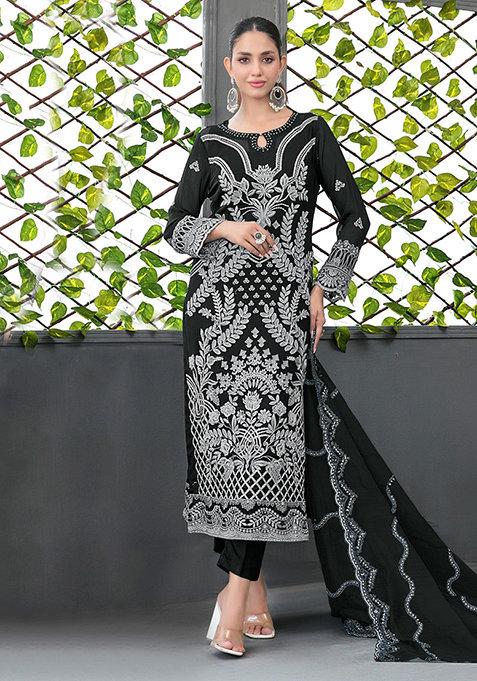 Black Embroidered Georgette Salwar Kameez With Dupatta