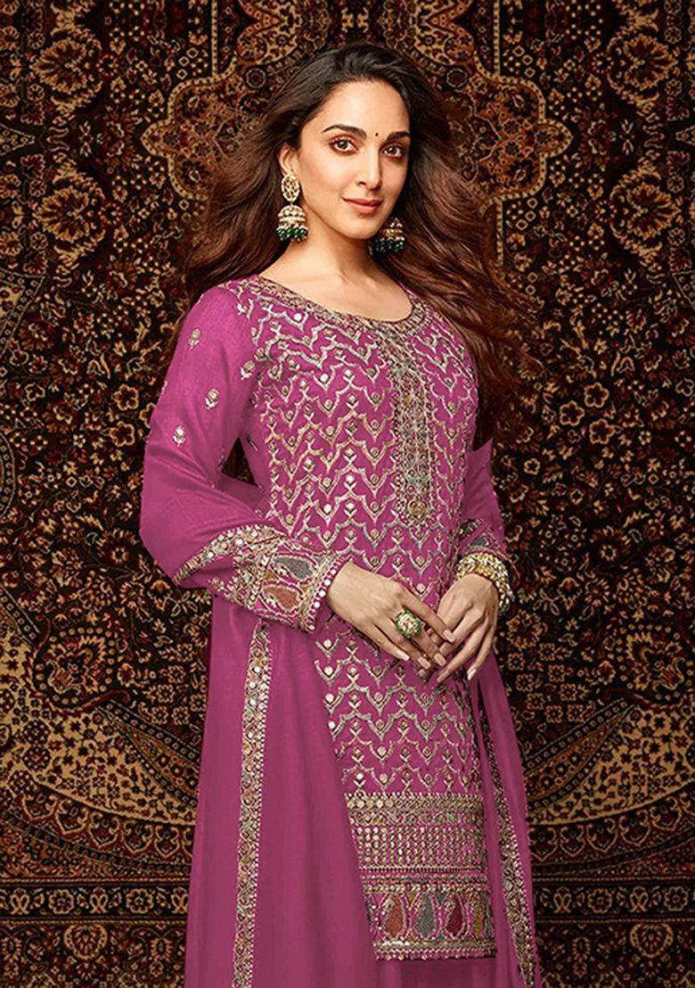 Dark Baby Pink Embroidered Silk Sharara Set With Dupatta