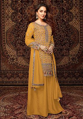 Yellow Embroidered Silk Sharara Set With Dupatta