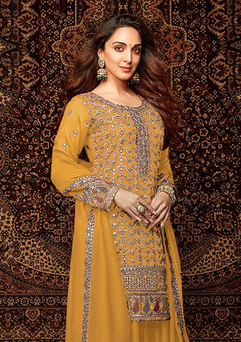 Yellow Embroidered Silk Sharara Set With Dupatta