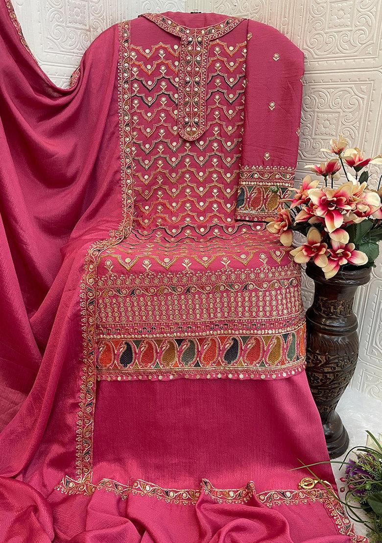 Maroon Embroidered Silk Sharara Set With Dupatta
