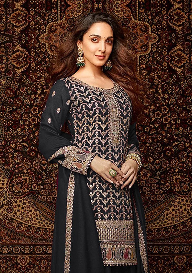 Black Embroidered Silk Sharara Set With Dupatta