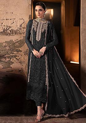 Black Embroidered Georgette Pakistani Salwar Kameez With Dupatta