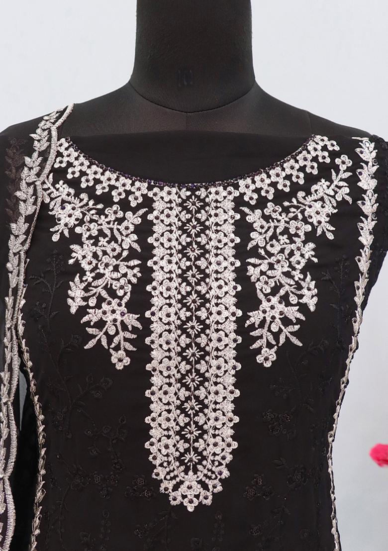 Black Embroidered Georgette Pakistani Salwar Kameez With Dupatta