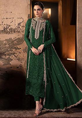 Green Embroidered Georgette Pakistani Salwar Kameez With Dupatta