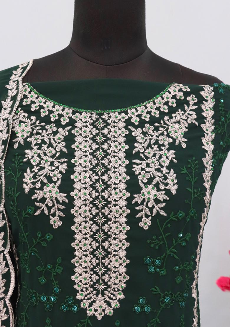 Green Embroidered Georgette Pakistani Salwar Kameez With Dupatta