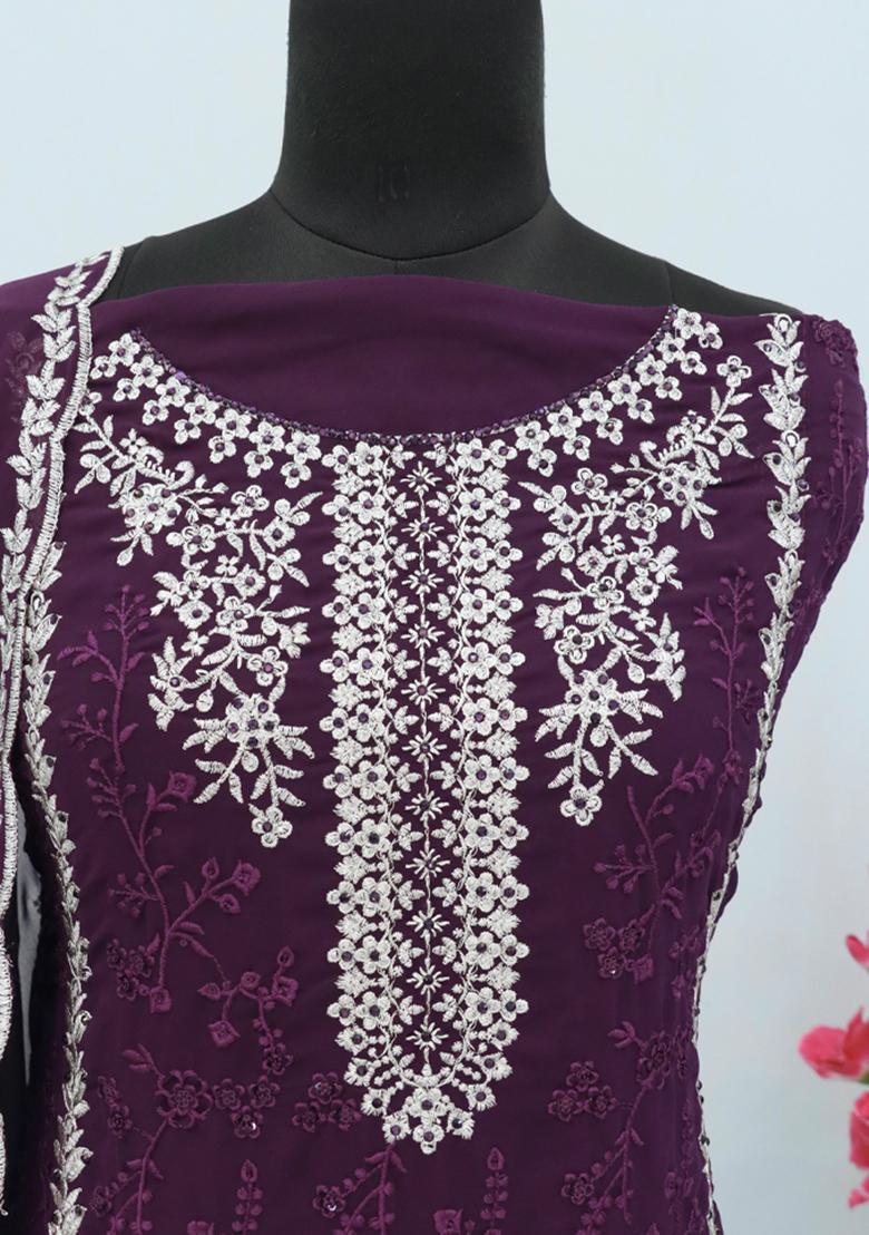 Purple Embroidered Georgette Pakistani Salwar Kameez With Dupatta
