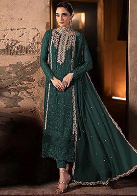 Rama Green Embroidered Georgette Pakistani Salwar Kameez With Dupatta
