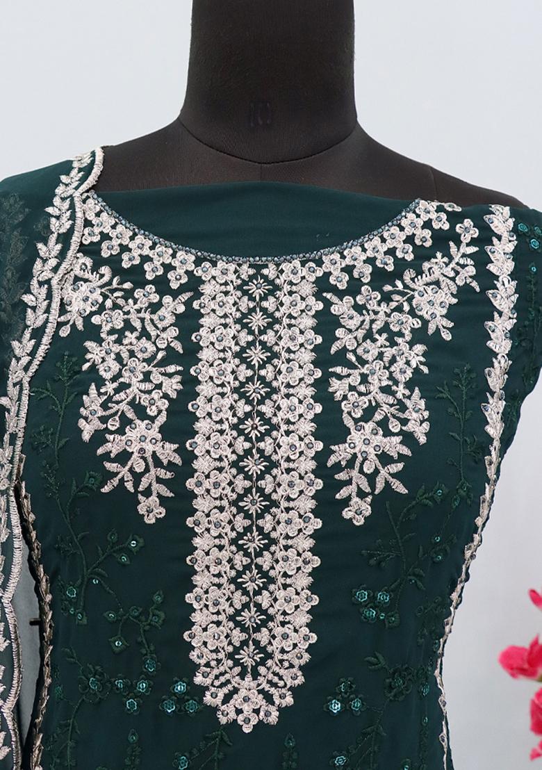 Rama Green Embroidered Georgette Pakistani Salwar Kameez With Dupatta