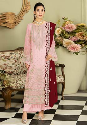 Pink Embroidered Georgette Pakistani Salwar Kameez With Dupatta