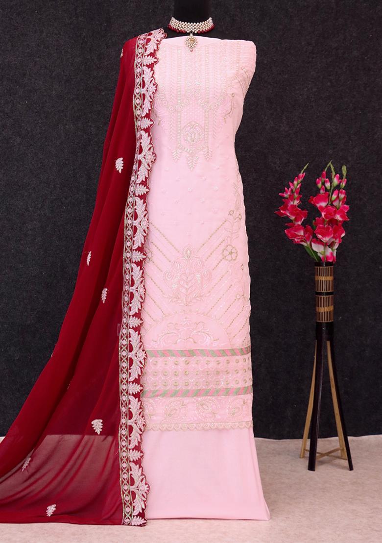 Pink Embroidered Georgette Pakistani Salwar Kameez With Dupatta