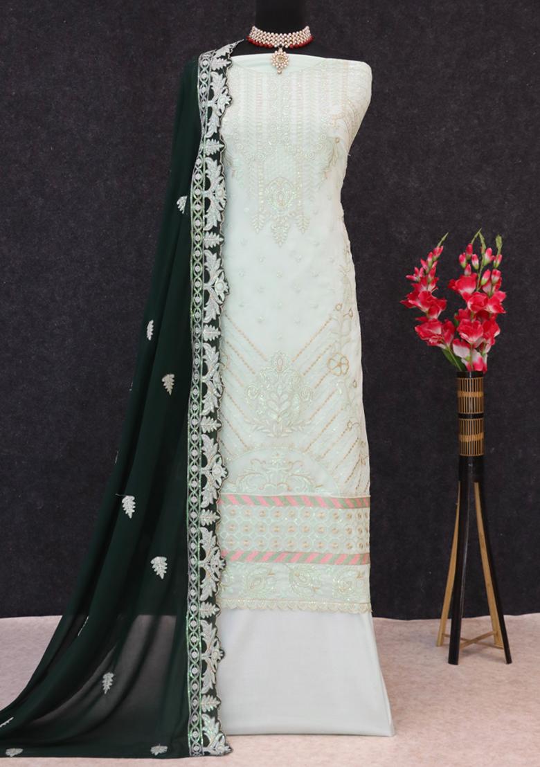 Pista Green Embroidered Georgette Pakistani Salwar Kameez With Dupatta