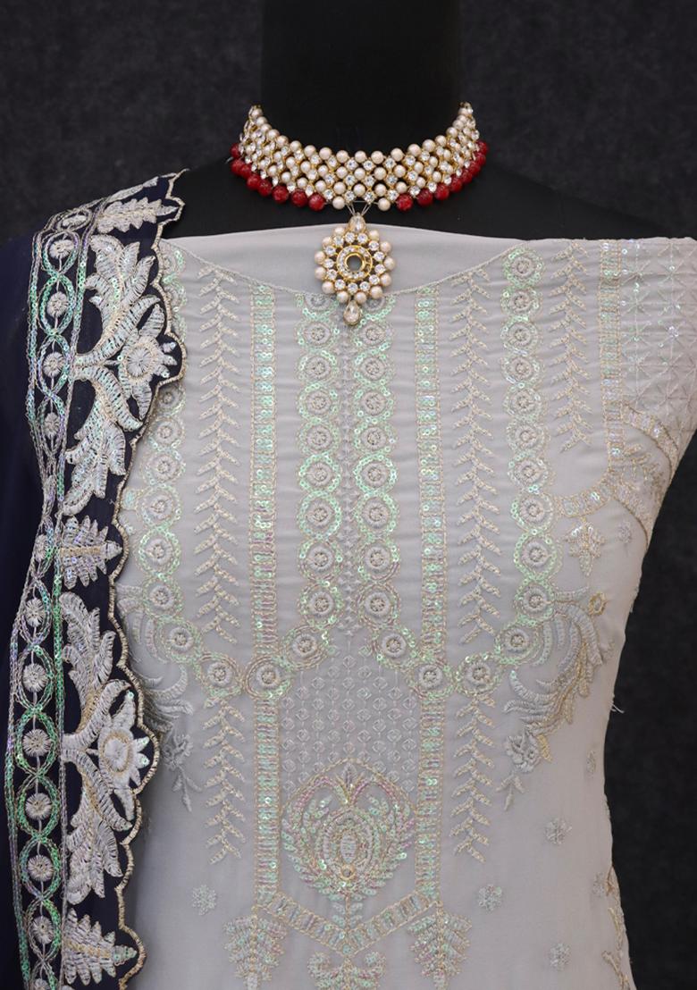 Baby Blue Embroidered Georgette Pakistani Salwar Kameez With Dupatta