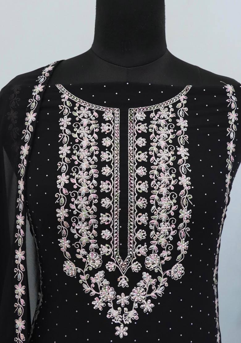Black Embroidered Georgette Pakistani Salwar Kameez With Dupatta