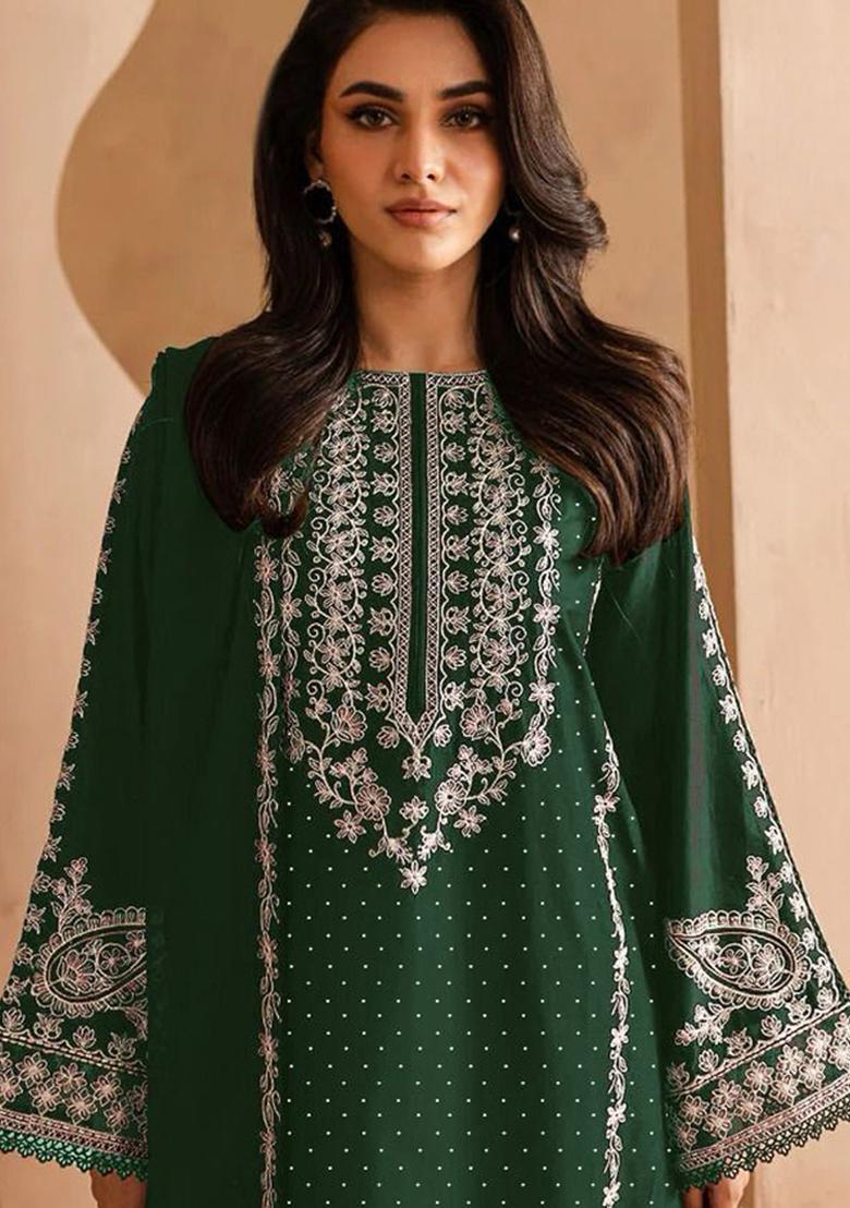 Green Embroidered Georgette Pakistani Salwar Kameez With Dupatta