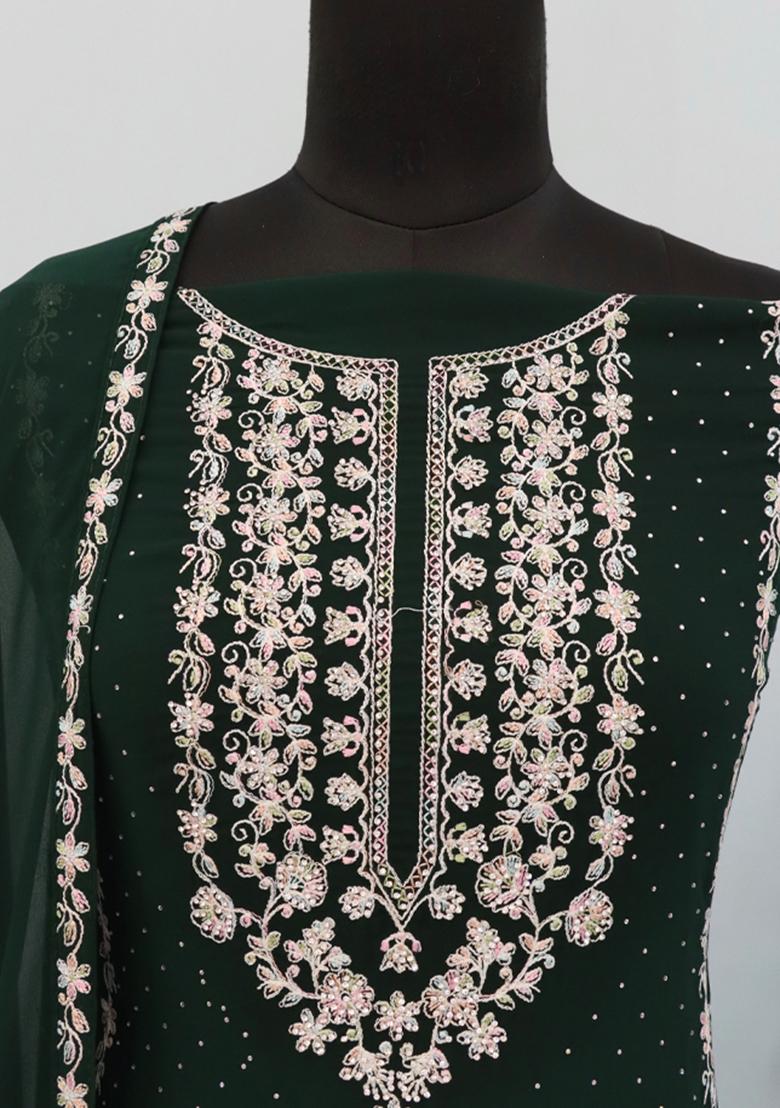 Green Embroidered Georgette Pakistani Salwar Kameez With Dupatta
