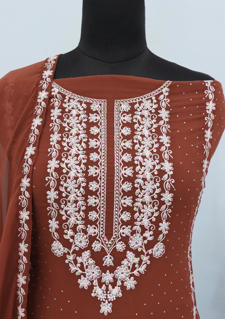 Mustard Yellow Embroidered Georgette Pakistani Salwar Kameez With Dupatta