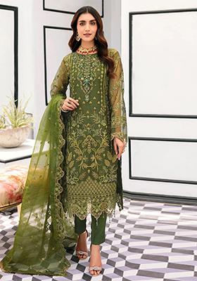 Green Embroidered Organza Pakistani Salwar Kameez With Dupatta