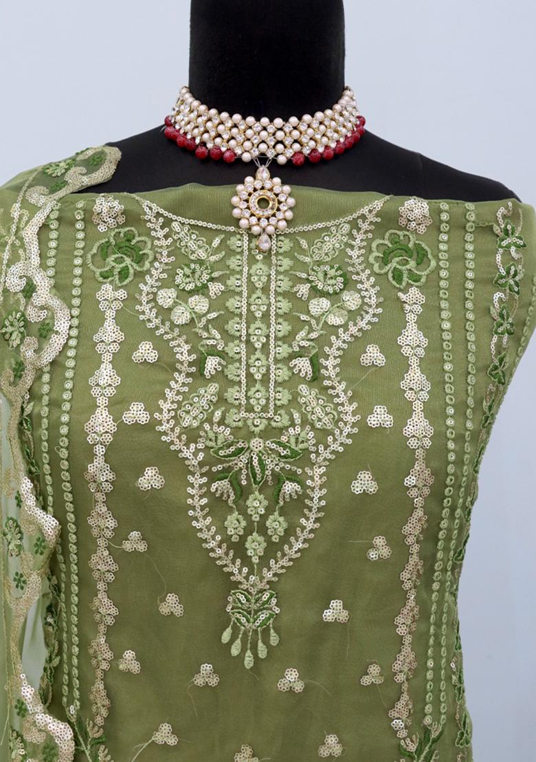 Green Embroidered Organza Pakistani Salwar Kameez With Dupatta