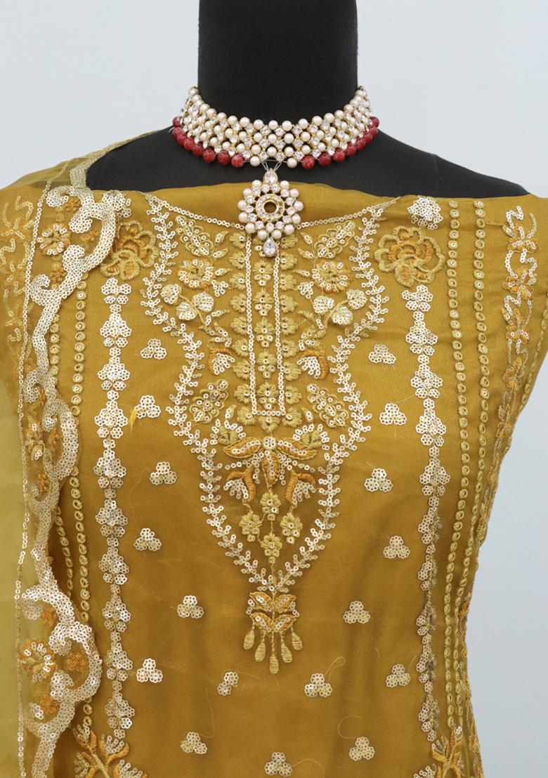Yellow Embroidered Organza Pakistani Salwar Kameez With Dupatta