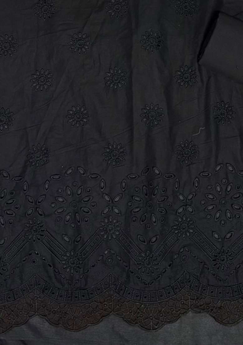 Black Embroidered Cotton Pakistani Suit Set - Indya