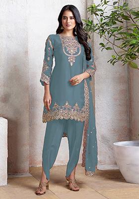 Sky Blue Embroidered Georgette Salwar Kameez With Dupatta