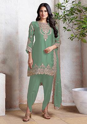 Pista Green Embroidered Georgette Salwar Kameez With Dupatta