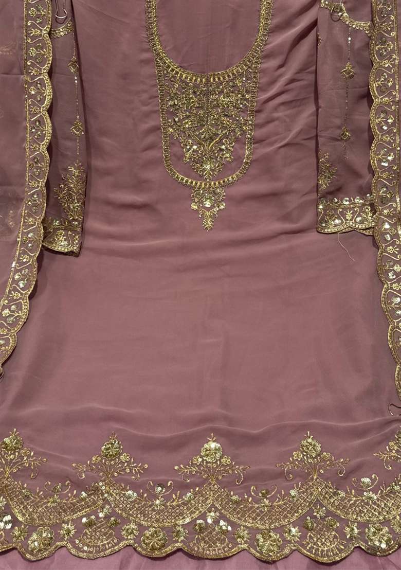 Pink Embroidered Georgette Pakistani Suit Set - Indya