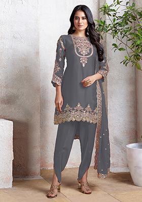Grey Embroidered Georgette Salwar Kameez With Dupatta