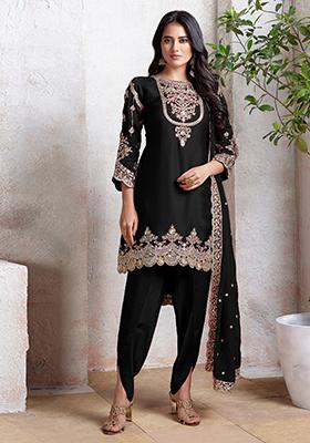 Black Embroidered Georgette Salwar Kameez With Dupatta
