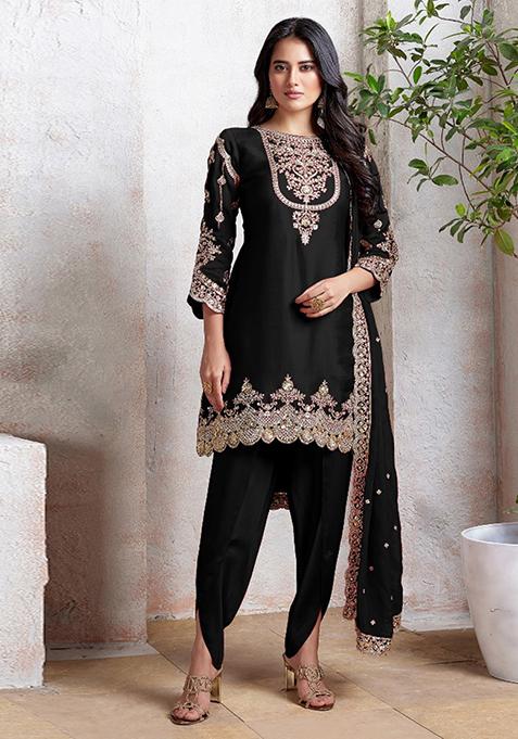 Black Embroidered Georgette Salwar Kameez With Dupatta