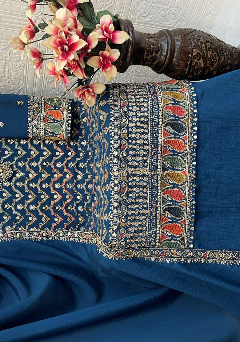 Rama Green Embroidered Chinnon Sharara Set With Dupatta - Indya