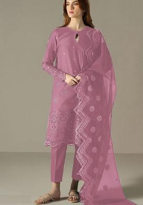 Pink Embroidered Cotton Sharara Set With Dupatta