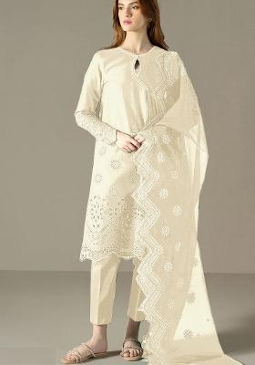Off White Embroidered Cotton Sharara Set With Dupatta