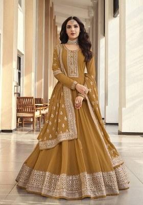 Mustard Yellow Embroidered Georgette Anarkali Set With Dupatta