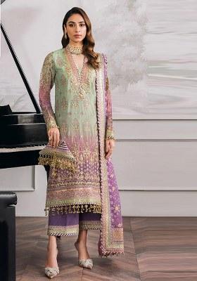 Sea Green Embroidered Faux Georgette Salwar Kameez With Dupatta