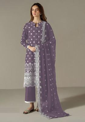 Purple Embroidered Faux Georgette Salwar Kameez With Dupatta