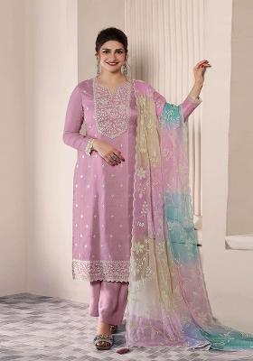 Pink Embroidered Art Silk Salwar Kameez With Dupatta