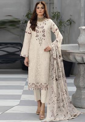 White Embroidered Georgette  Pakistani Salwar Kameez With Dupatta