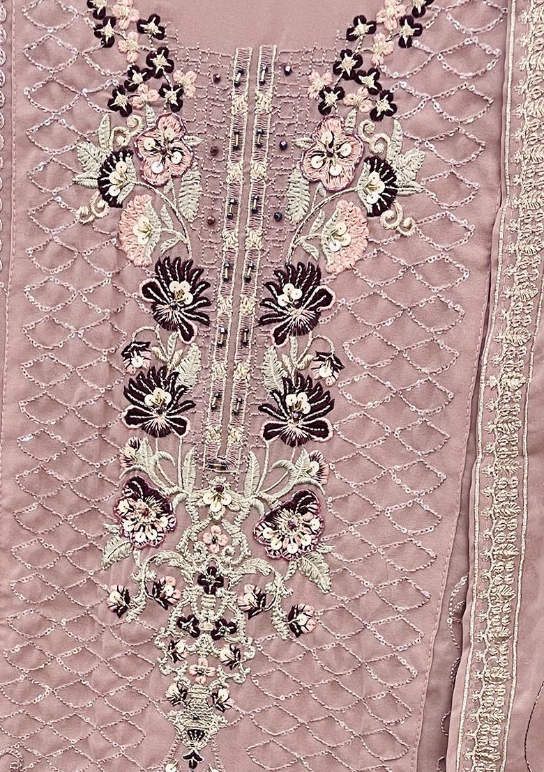 Mauve Embroidered Georgette  Pakistani Salwar Kameez With Dupatta