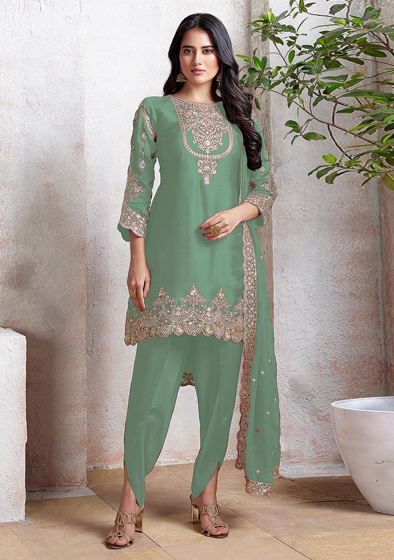 Green Embroidered Georgette Salwar Kameez With Dupatta